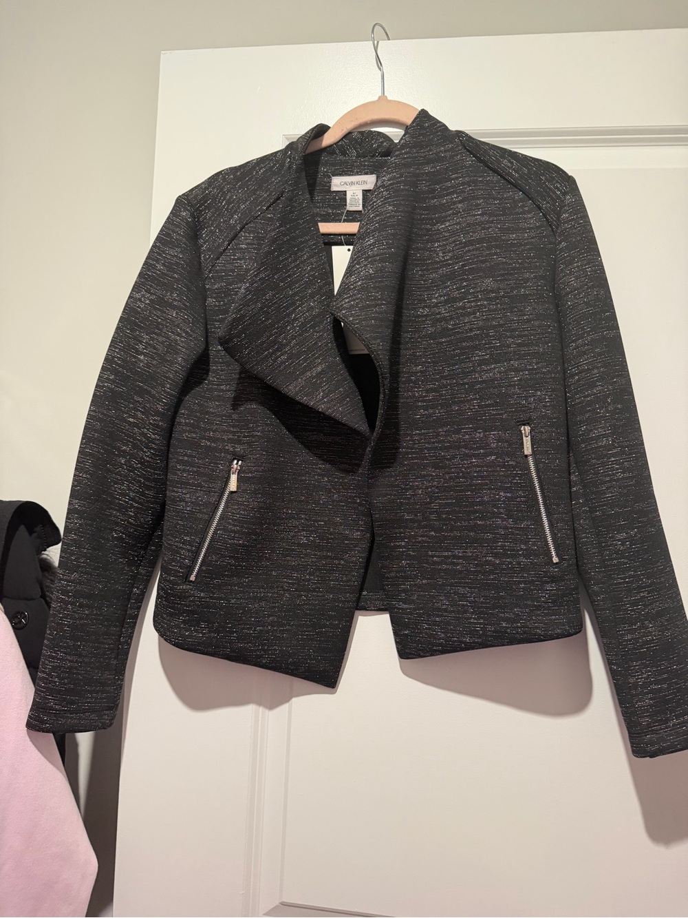 Calvin Klein Dark Heathered Open-Front Draped Blazer